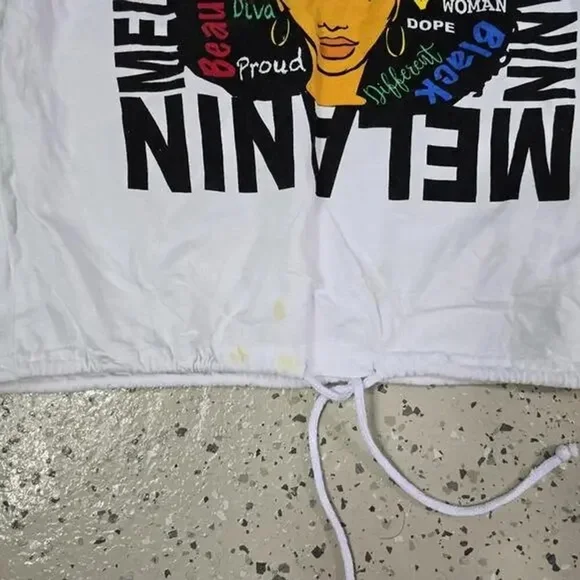 Melanin Graphic Pullover Top XL Afro Art Drawstring Hem - Picture 4 of 6